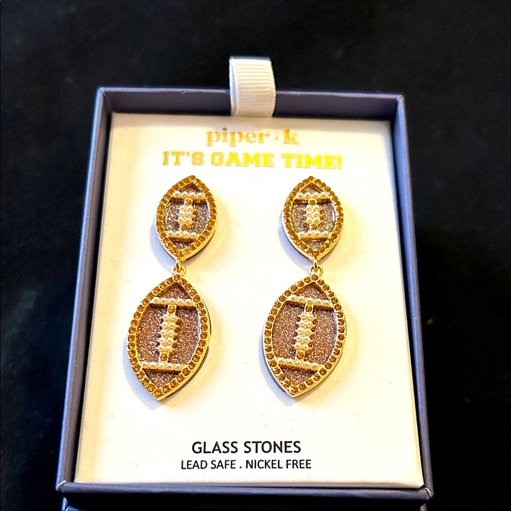 Piper Gold And Brown Football Earrings
